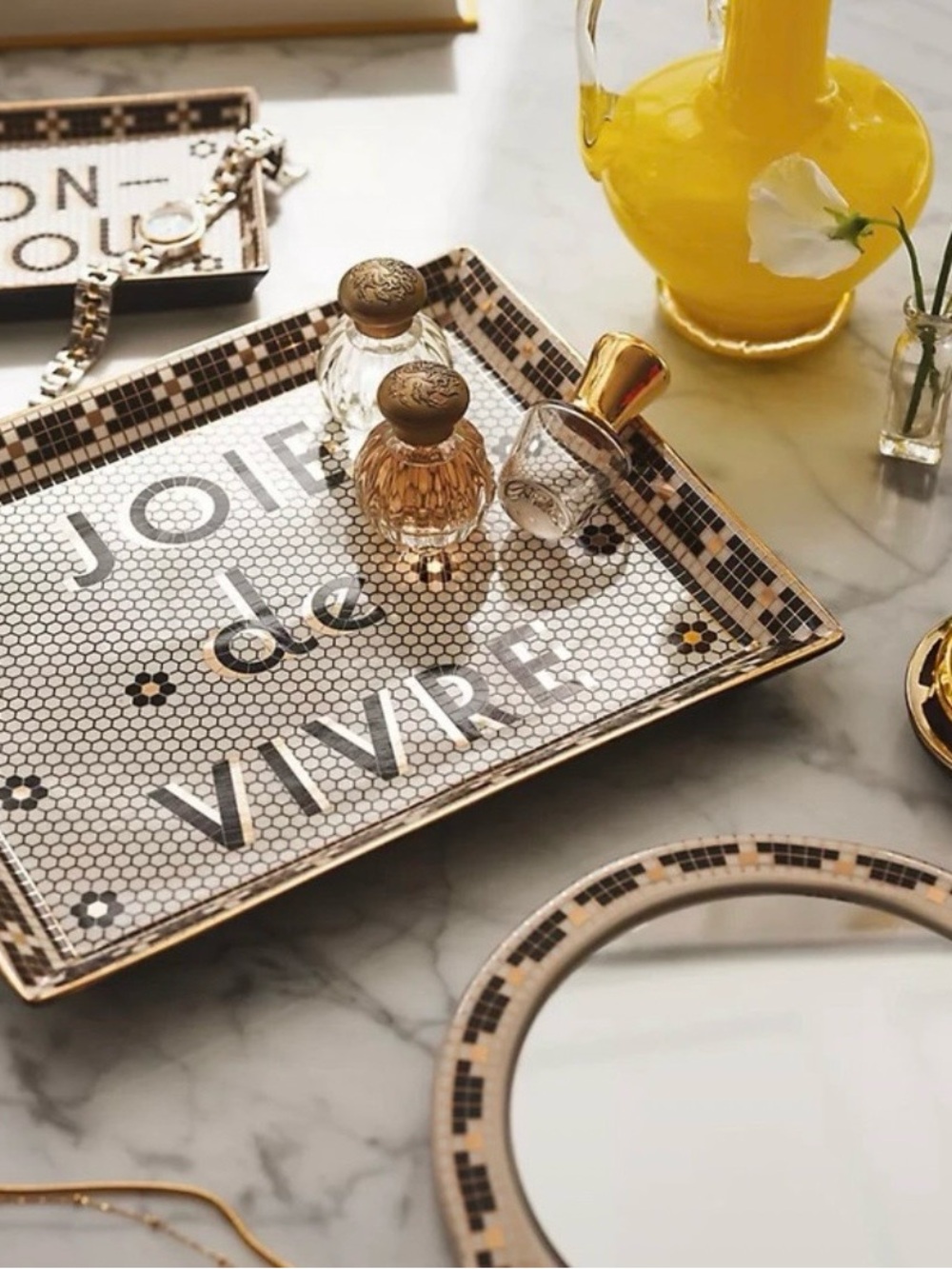 ♥️ Anthropologie Joie de Vivre Decorative Tray - White and Gold Home Accent